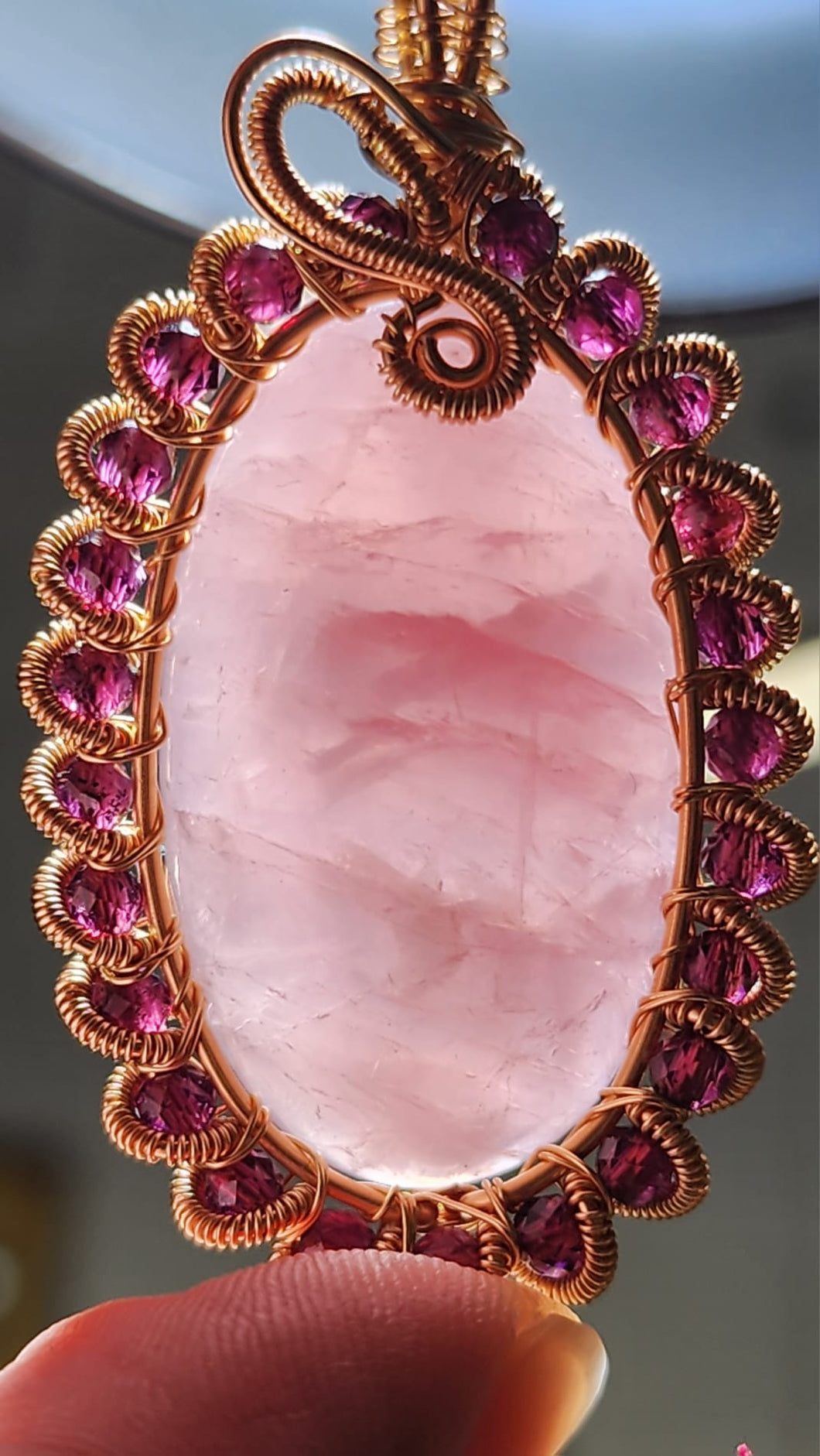 ✨💗 In-House Wire-Wrapped Rose Quartz x Rhodolite Garnet Pendant 💗✨