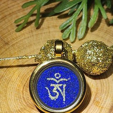 Load image into Gallery viewer, Hand Drawn &#39;OM&#39; om Lapis Lazuli Thangka Pendant/Charm
