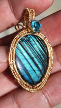Load image into Gallery viewer, ✨ In-House Wire-Wrapped Labradorite Cabochon Pendant – Magic in Every Detail! ✨
