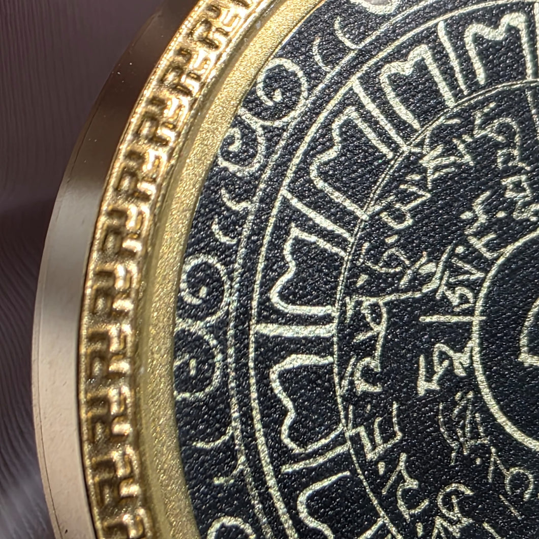 Hand-Drawn Yellow Jambhala (黄财神) Mantra Wheel Pendant