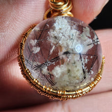 Load image into Gallery viewer, In-House Wire Wrapped White Phantom with Black Rutiles Pendant
