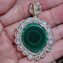 Load image into Gallery viewer, 💚🌙 In-House Wire-Wrapped Malachite with Moonstone Pendant – Transformation • Protection • Intuition 🌙💚
