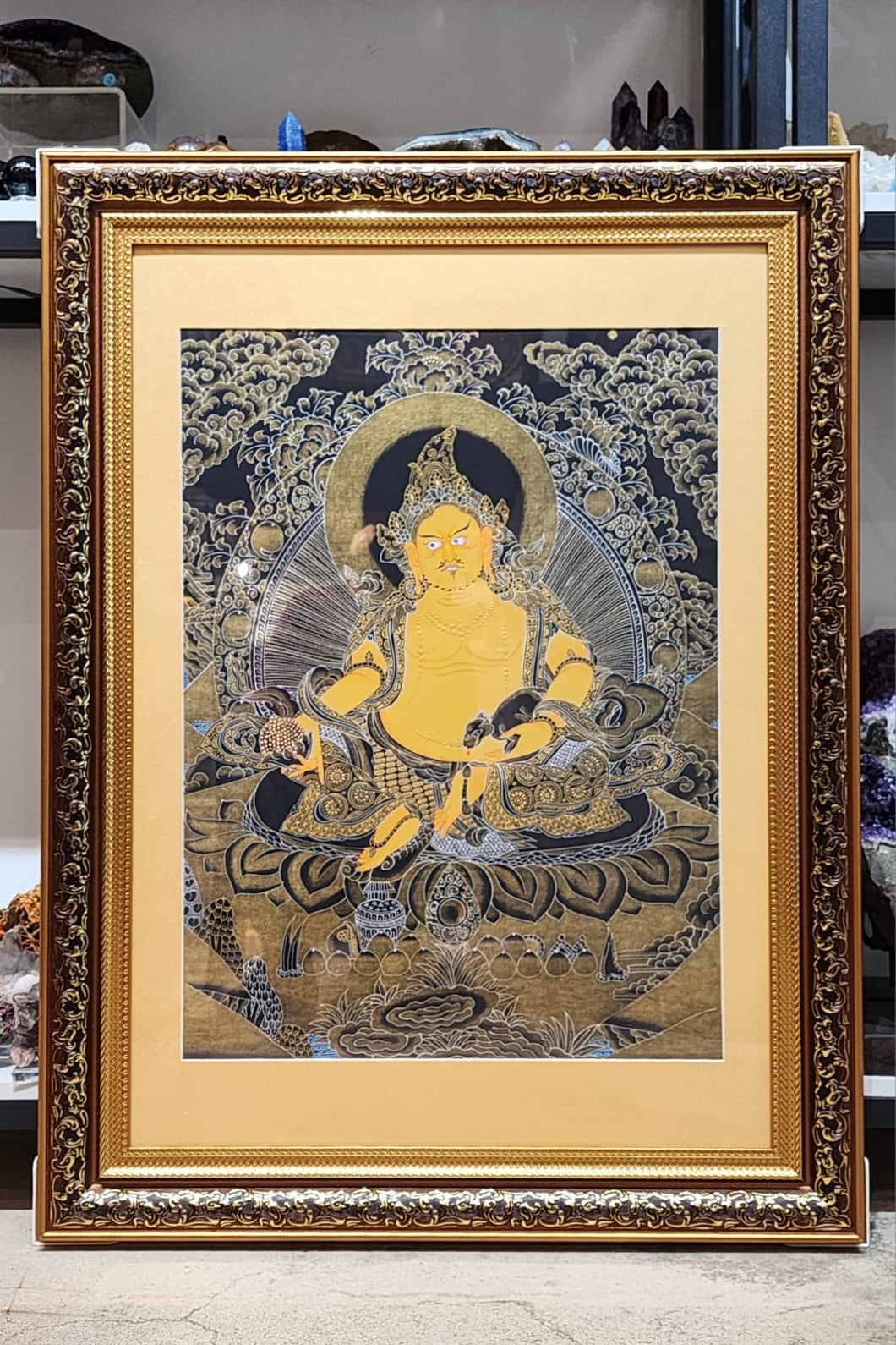 💰✨ Invite Prosperity into Your Space – Hand-Drawn Yellow Jambala Thangka ✨💰