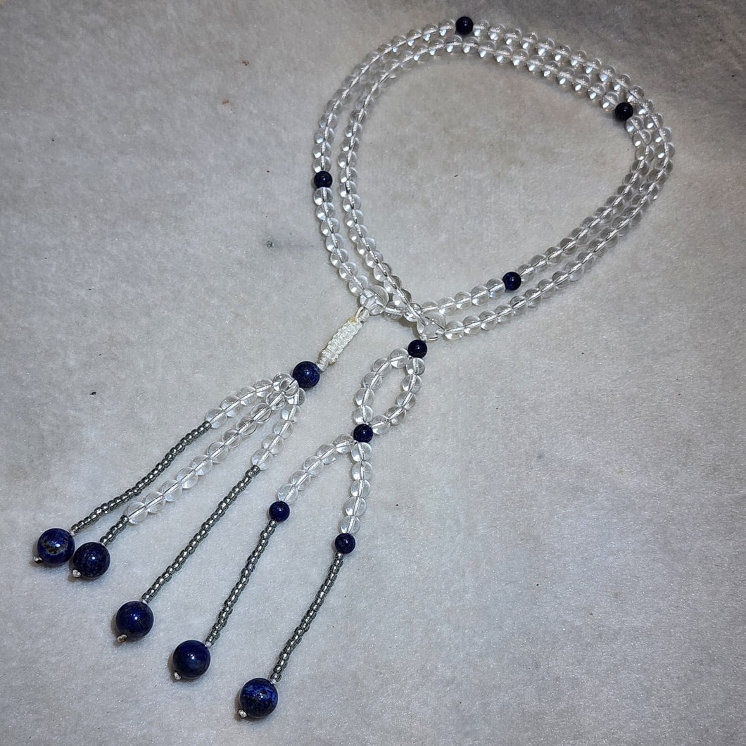 Handcrafted Crystal Juzu – Clear Quartz & Lapis Lazuli