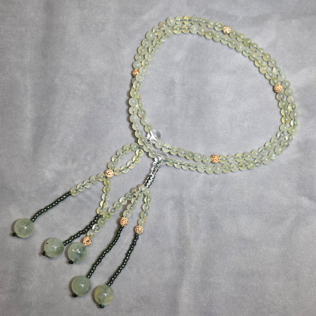 🌿 Handcrafted Crystal Juzu – Prehnite & Xinyue Bodhi | Soka Gakkai Style