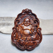 Load image into Gallery viewer, Hainan Rosewood Carving Pendant – Guanyin &amp; Laughing Buddha
