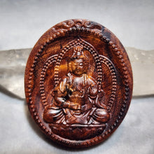 Load image into Gallery viewer, Hainan Rosewood Carving Pendant – Guanyin &amp; Laughing Buddha
