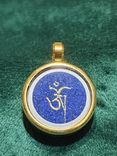 Load image into Gallery viewer, Hand Drawn small Thangka Pendant/Charm &#39;OM&#39; on Lapis Lazuli and &#39;Za&#39; on Cinnabar
