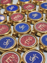 Load image into Gallery viewer, Hand Drawn small Thangka Pendant/Charm &#39;OM&#39; on Lapis Lazuli and &#39;Za&#39; on Cinnabar
