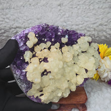 Load and play video in Gallery viewer, Polished Amethyst with Calcite Display – 抛光紫水晶共生方解石摆件

