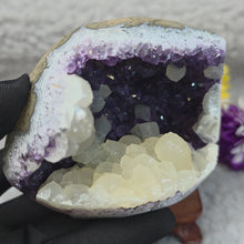 Load and play video in Gallery viewer, Polished Amethyst with Calcite Display – 抛光紫水晶共生方解石摆件
