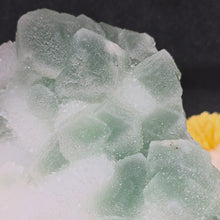 Load and play video in Gallery viewer, Green Fluorite with Quartz Druzy Display (Hunan, China) – 中国湖南绿色萤石共生石英晶簇摆件
