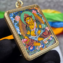 Load image into Gallery viewer, Hand-Drawn Tibetan Yellow Jambhala Pendant (Blue Green) – 手绘藏传黄财神蓝绿色吊坠
