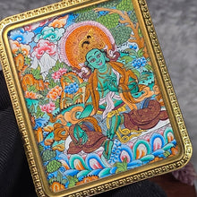 Load image into Gallery viewer, Hand-drawn Thangka Pendant – Green Tara / 绿度母
