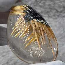 Load image into Gallery viewer, Golden Rutilated Quartz with Black Hematite Cabochon Pendant – 金发晶伴黑赤铁矿蛋面吊坠
