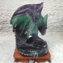 Load image into Gallery viewer, Fluorite Dragon Carving – Wisdom &amp; Protection Display
