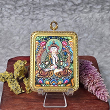 Load image into Gallery viewer, Hand-drawn Thangka Pendant – 虚空藏菩萨 / Akasagarbha Bodhisattva (Ox, Tiger Zodiac)
