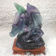Load image into Gallery viewer, Fluorite Dragon Carving – Wisdom &amp; Protection Display
