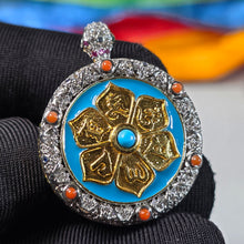 Load image into Gallery viewer, Hand-Drawn Tibetan Zashi Lhamo Pendant (Blue) – 手绘藏传蓝色扎基拉姆吊坠
