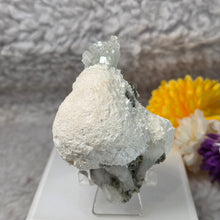 Load image into Gallery viewer, Green Apophyllite with Mesolite (India) – 印度绿色鱼眼石共生钠沸石矿标
