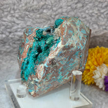 Load image into Gallery viewer, Dioptase with Malachite, Shattuckite &amp; Chrysocolla Specimen (Congo) – 刚果翠铜矿共生孔雀石、蓝铜矿与蓝铜矿石矿标
