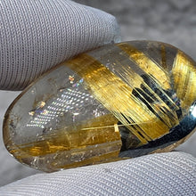 Load image into Gallery viewer, Golden Rutilated Quartz with Black Hematite Cabochon Pendant – 金发晶伴黑赤铁矿蛋面吊坠
