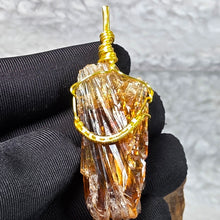 Load image into Gallery viewer, Golden Aragonite Wire Wrapped Pendant – 金色霰石绕线吊坠
