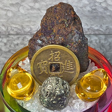 Load image into Gallery viewer, Large Liuli Ju Bao Peng with Leklai (Iridescent Goethite), Pyrite &amp; Clear Quartz Bits – 大型琉璃聚宝盆摆件（含力泥铁矿、黄铁矿与白水晶）
