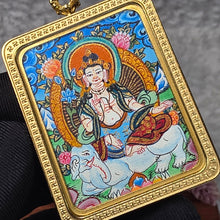 Load image into Gallery viewer, Hand-drawn Thangka Pendant – 普贤菩萨 / Samantabhadra Bodhisattva (Dragon, Snake Zodiac)
