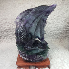 Load image into Gallery viewer, Fluorite Dragon Carving – Wisdom &amp; Protection Display
