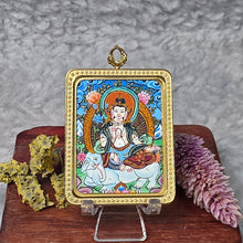 Load image into Gallery viewer, Hand-drawn Thangka Pendant – 普贤菩萨 / Samantabhadra Bodhisattva (Dragon, Snake Zodiac)
