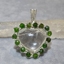 Load image into Gallery viewer, Clear Quartz Heart with Diopside Wire Wrapped Pendant – 白水晶心形透辉石绕线吊坠
