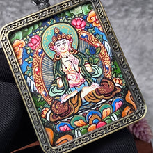 Load image into Gallery viewer, Hand-drawn Thangka Pendant – 大势至菩萨 / Mahasthamaprapta Bodhisattva (Horse Zodiac)
