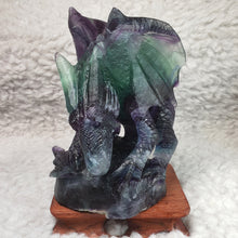 Load image into Gallery viewer, Fluorite Dragon Carving – Wisdom &amp; Protection Display
