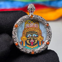 Load image into Gallery viewer, Hand-Drawn Tibetan Zashi Lhamo Pendant (Blue) – 手绘藏传蓝色扎基拉姆吊坠
