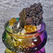 Load image into Gallery viewer, Medium Liuli Ju Bao Peng with Leklai (Iridescent Goethite), Pyrite &amp; Clear Quartz Bits – 中型琉璃聚宝盆摆件（含力泥铁矿、黄铁矿与白水晶）
