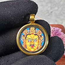 Load image into Gallery viewer, Hand-drawn Thangka Pendant – Yellow Jambhala Head / 黃財神佛首
