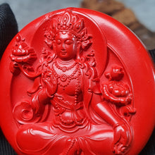 Load image into Gallery viewer, Hong Sha Cinnabar Green Tara Carving Pendant – Protection · Healing · Spiritual Guidance

