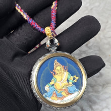 Load image into Gallery viewer, Hand-drawn Thangka Pendant with Necklace – Yellow Jambhala / 黃財神

