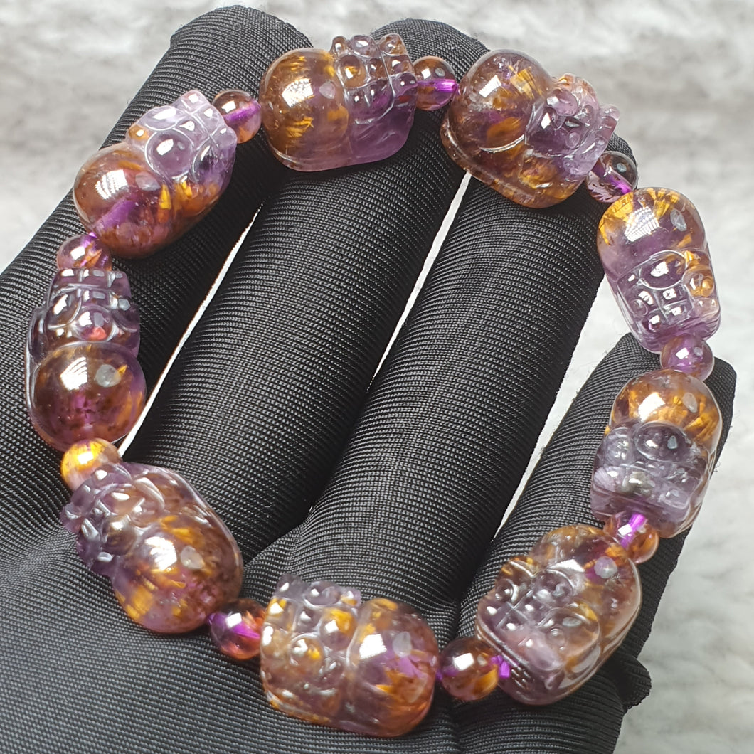 ✨ Premium Cacoxenite Pixiu Bracelet — Darker Purple (11+mm) — Wealth • Progress • High Vibration ✨