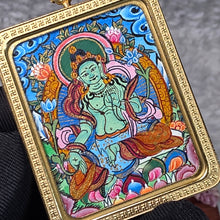 Load image into Gallery viewer, Hand-drawn Thangka Pendant – Green Tara / 绿度母
