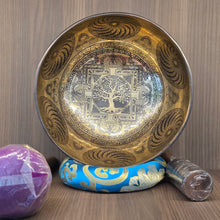 Load image into Gallery viewer, Handmade Tree of Life Carved Brass Singing Bowl – Harmony &amp; Renewal
