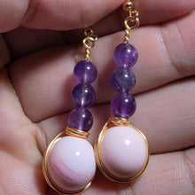 Load image into Gallery viewer, Amethyst &amp; Pink Tridacna Earrings – Calm, Grace &amp; Gentle Protection
