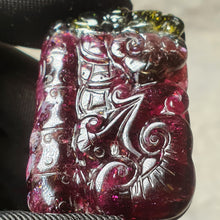 Load image into Gallery viewer, Bi-Tone Tourmaline Bat, Coins &amp; Ruyi Carving – Dual Blessings &amp; Wealth Flow
