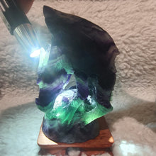 Load image into Gallery viewer, Fluorite Dragon Carving – Wisdom &amp; Protection Display
