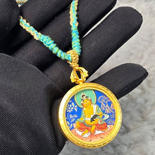 Load image into Gallery viewer, Hand-drawn Thangka Pendant with Necklace – Yellow Jambhala / 黃財神
