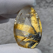 Load image into Gallery viewer, Golden Rutilated Quartz with Black Hematite Cabochon Pendant – 金发晶伴黑赤铁矿蛋面吊坠
